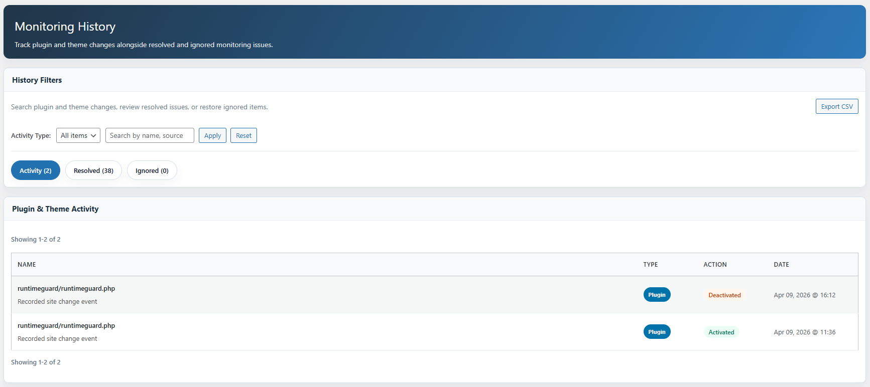 Track plugin and theme changes over time