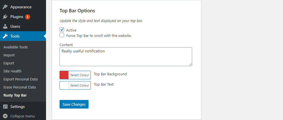 Edit the options and text you want on your top bar