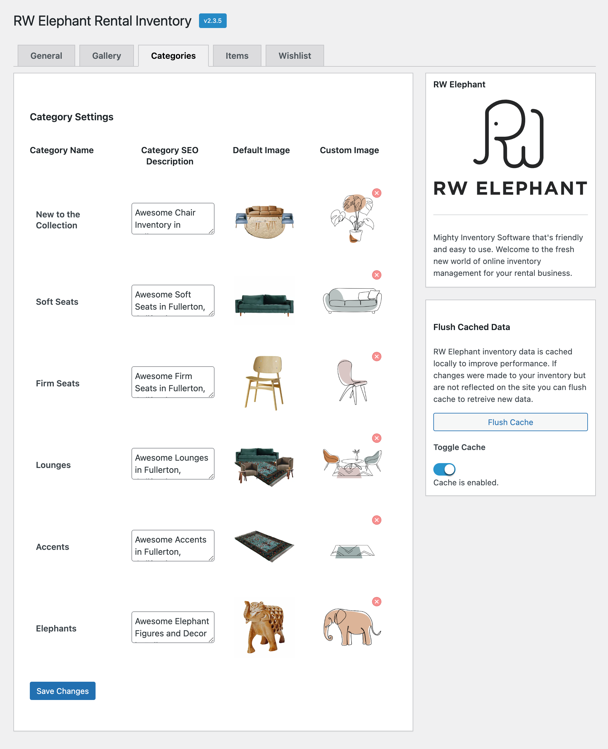Settings - Categories