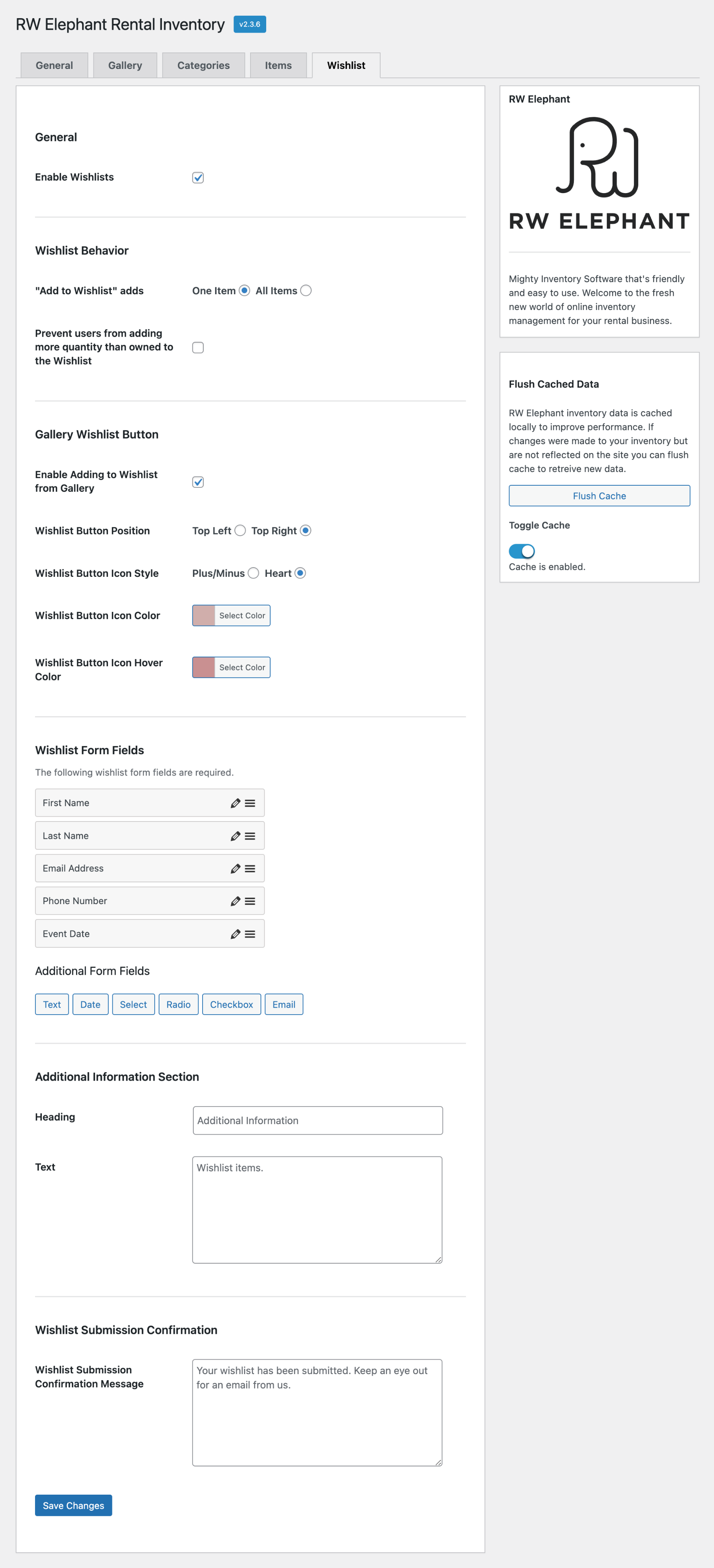 Settings - Wishlist