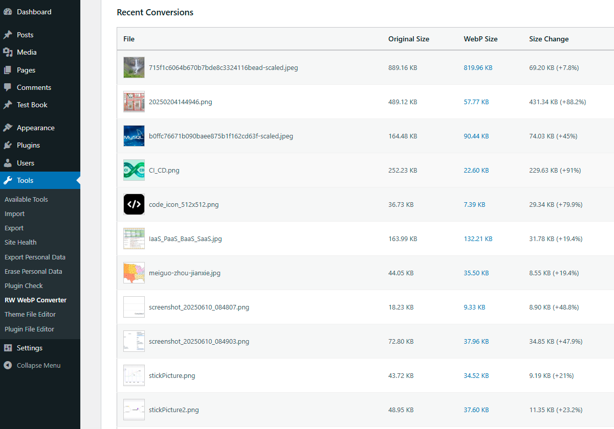 Media library WebP conversion status