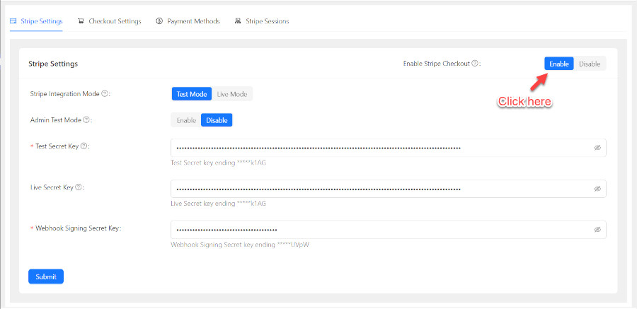 Change Stripe mode between Test and Live