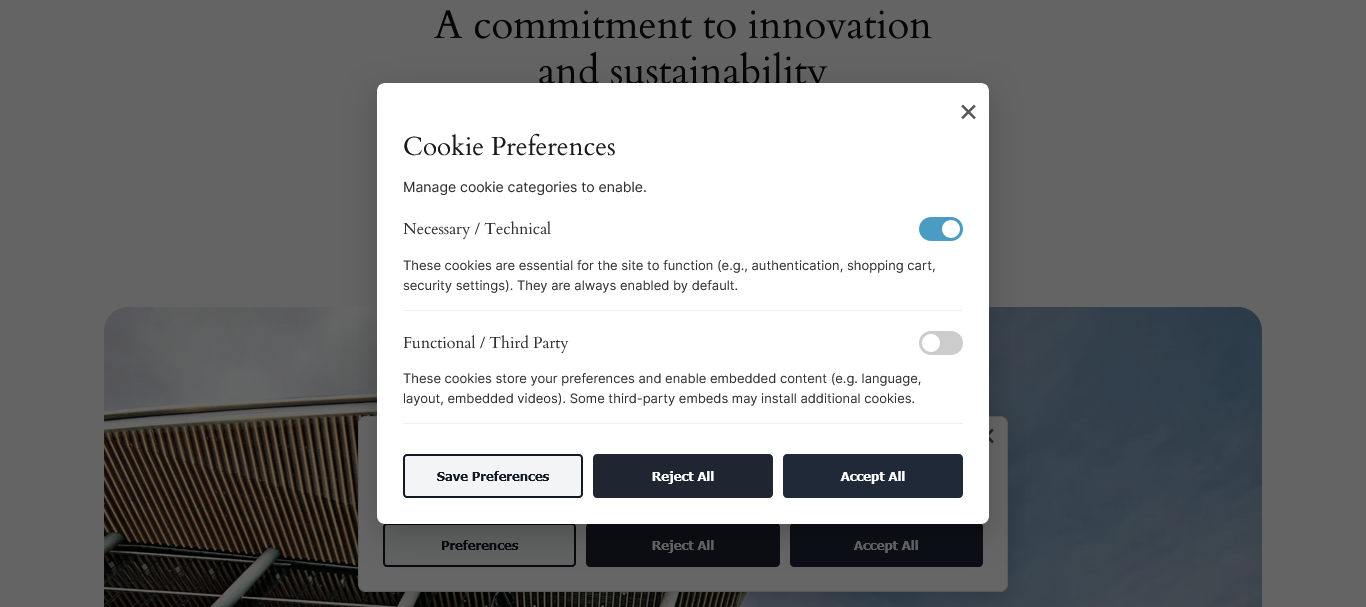 The granular cookie preferences modal.