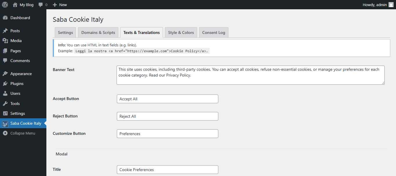 Admin dashboard: Style & Colors customization.
