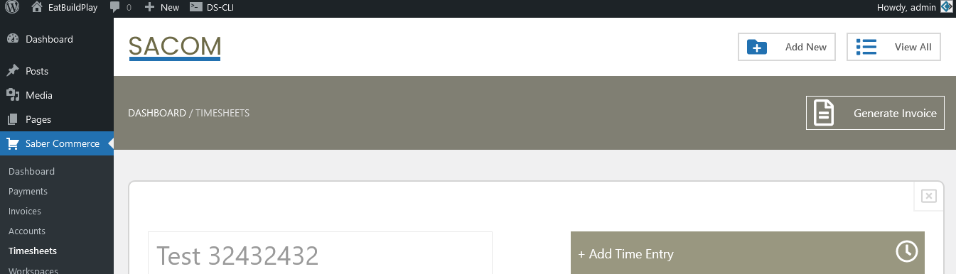 Dashboard view at WP Admin > Saber Commerce > Dashboard.