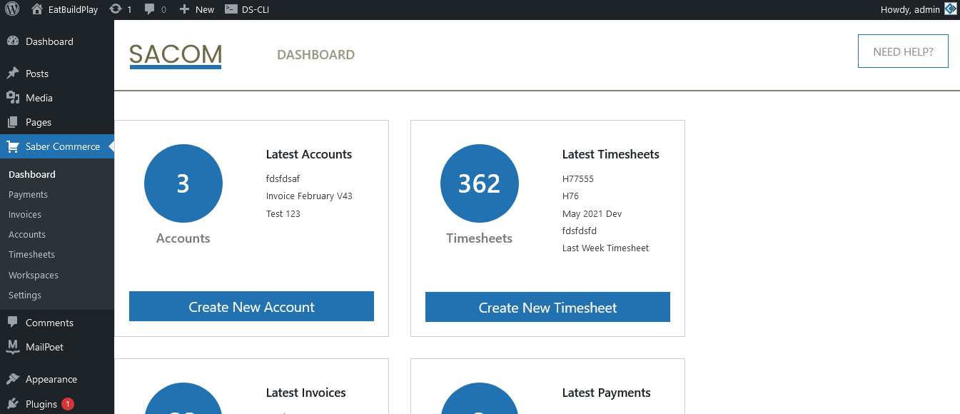 PDF invoice generated by Saber Commerce.