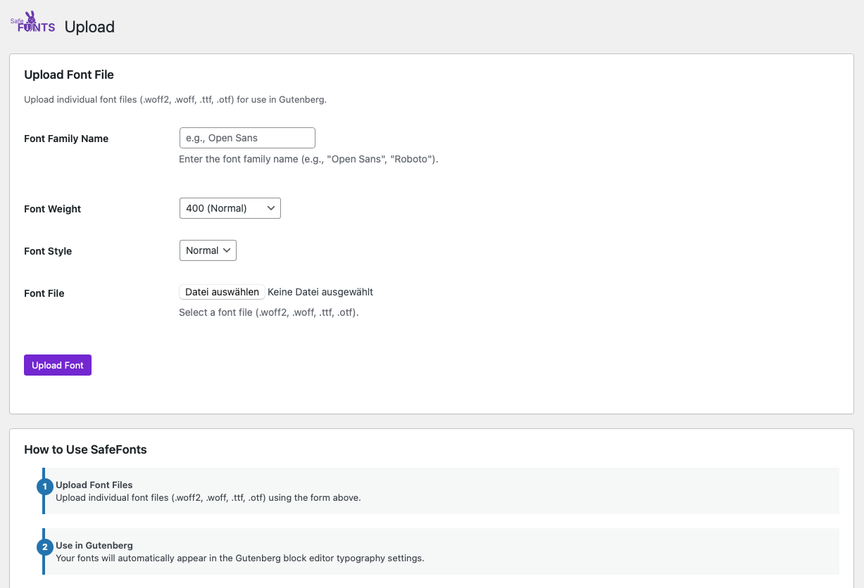 Installed fonts list with previews