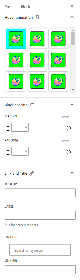 Hover animation, spacing, link and title