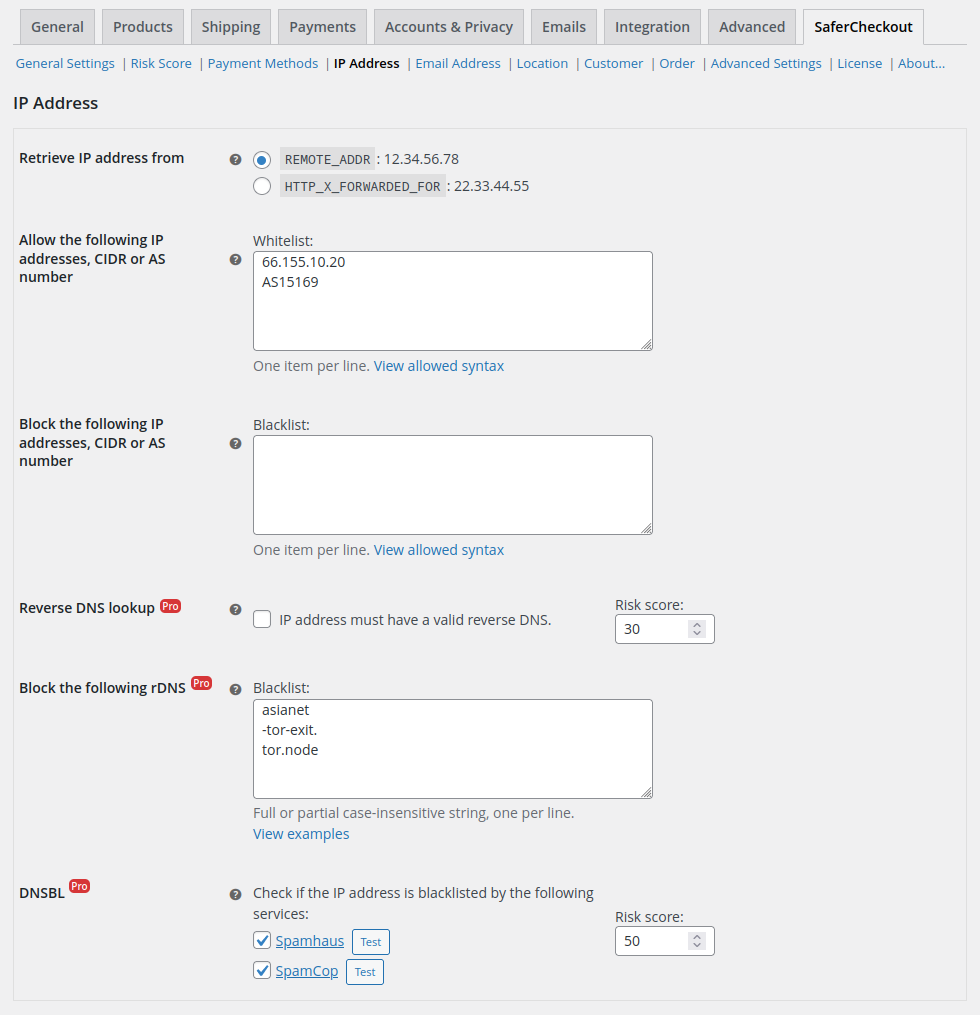 Email address settings.