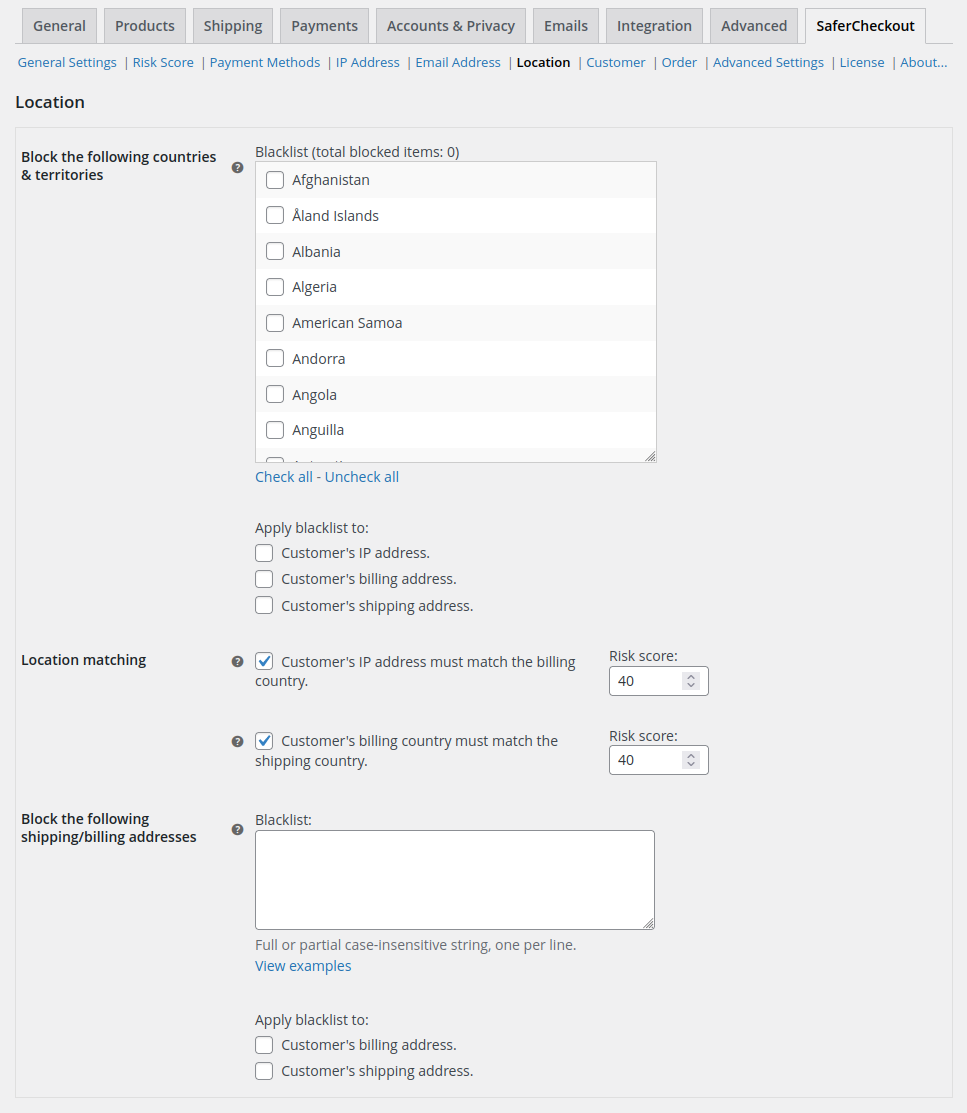 Customer settings.