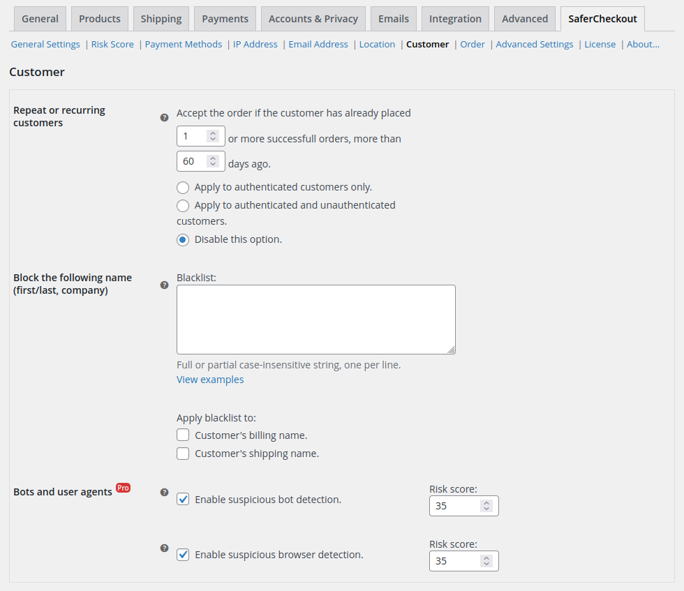Order settings.