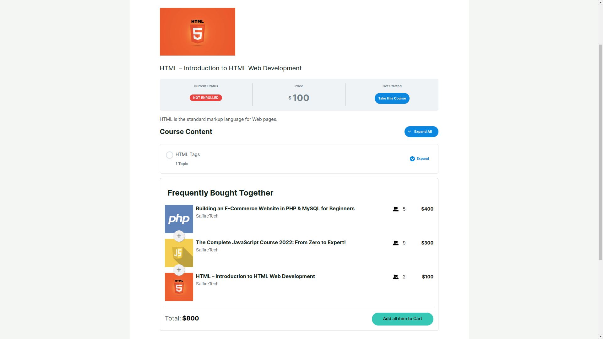 Frequently Bought Together widget output on course listing page.