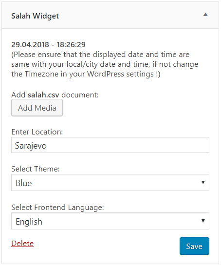 Widget Settings (Back-end)