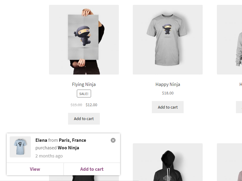You can have actions on sales notifications. Your visitors can add a product to cart right from the sale notification!