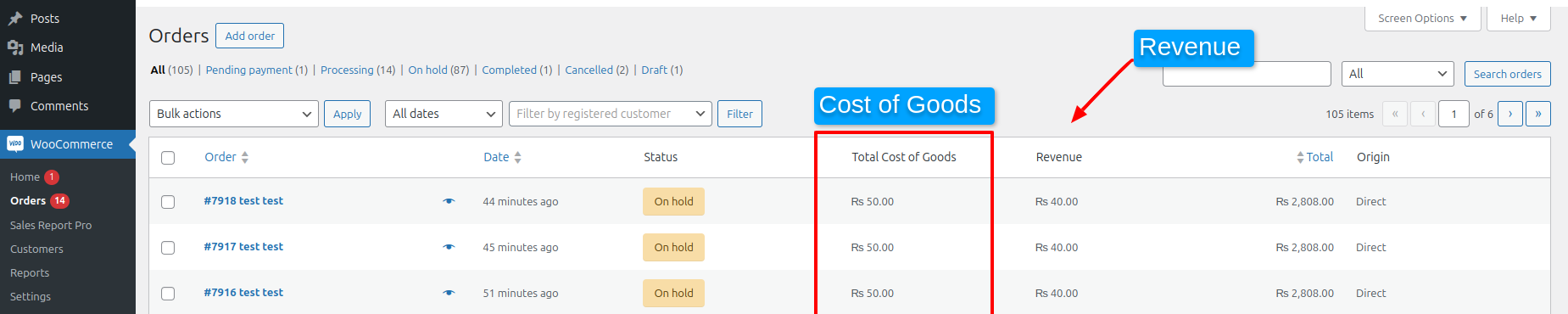 order sales report in csv