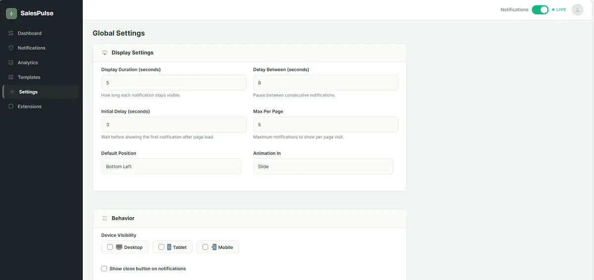 Template gallery with 23 beautiful notification designs (8 free + 15 Pro)