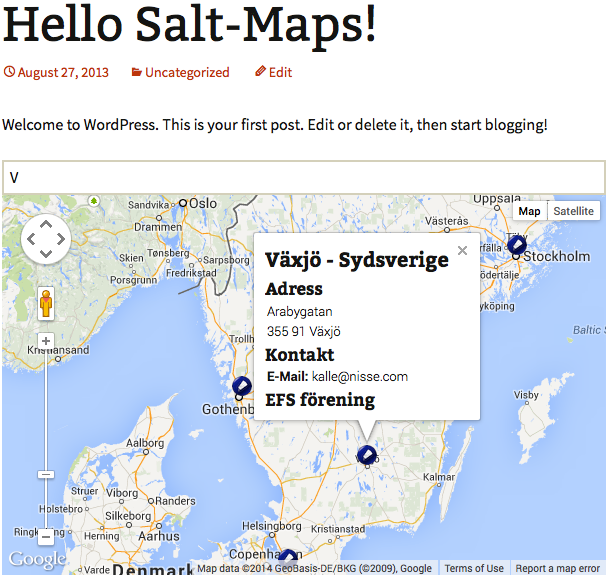 Map showing location information inside map formated by template.