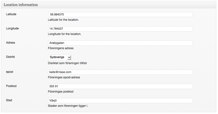 Location settings derived form the fields added under global settings.