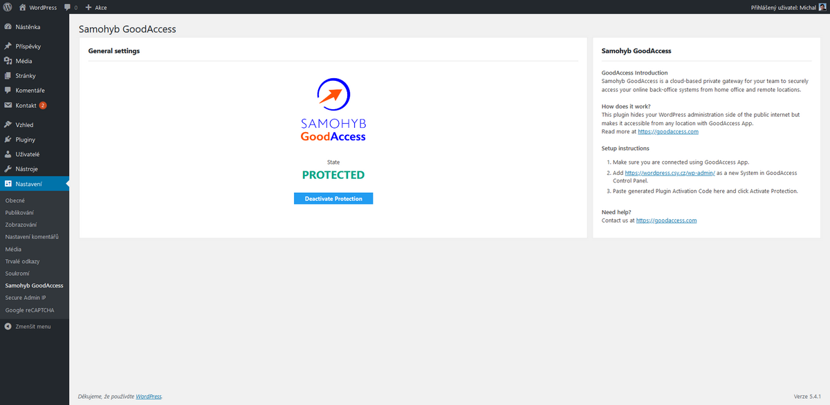 Settings - Protection is enabled