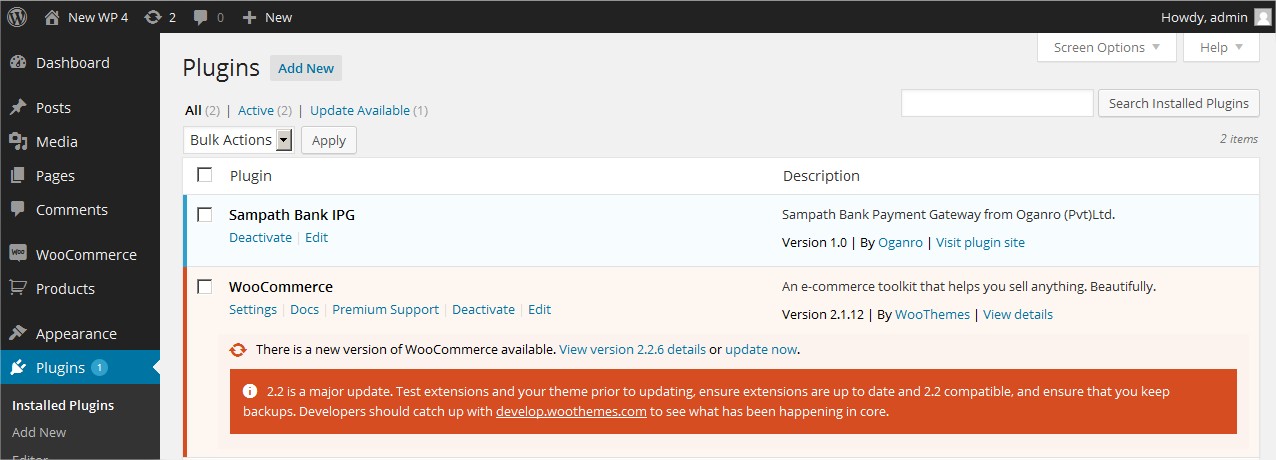 Featured above is the plugin page view containing the "Sampah Bank IPG" option. Make sure to activate this option from the available plugin page.