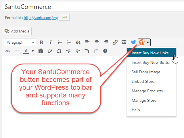 Once you have installed SantuCommerce, you can access it by clicking on the Santu button in your toolbar. Just click on it to get started.
