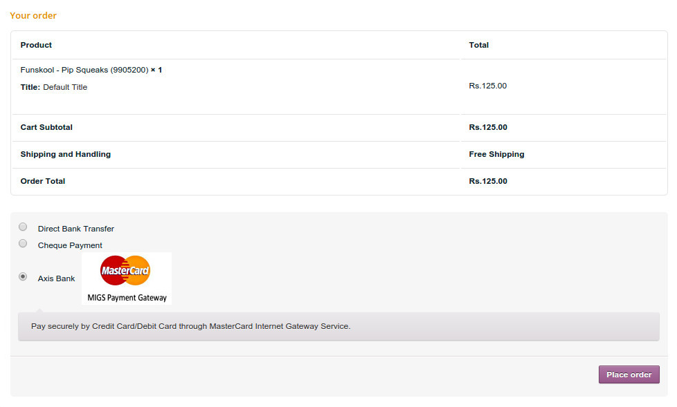 MIGS payment option at Checkout page