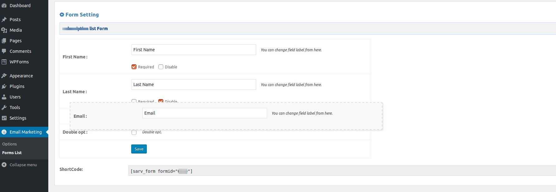 Admin page - Drag And Drop Option