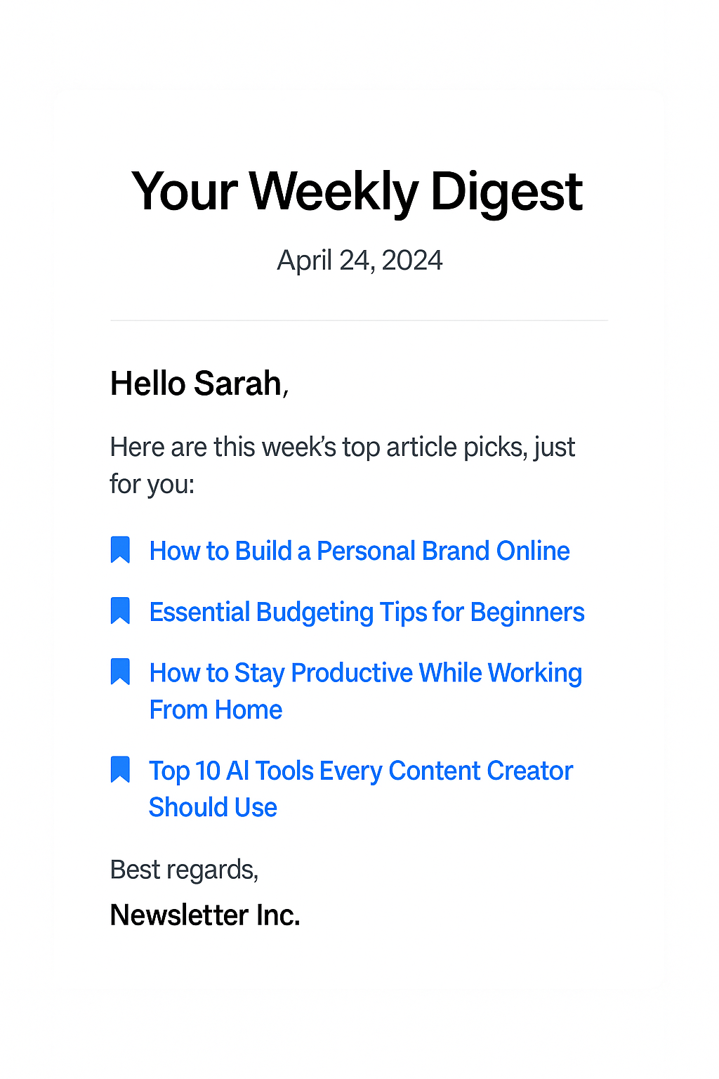Weekly digest email example