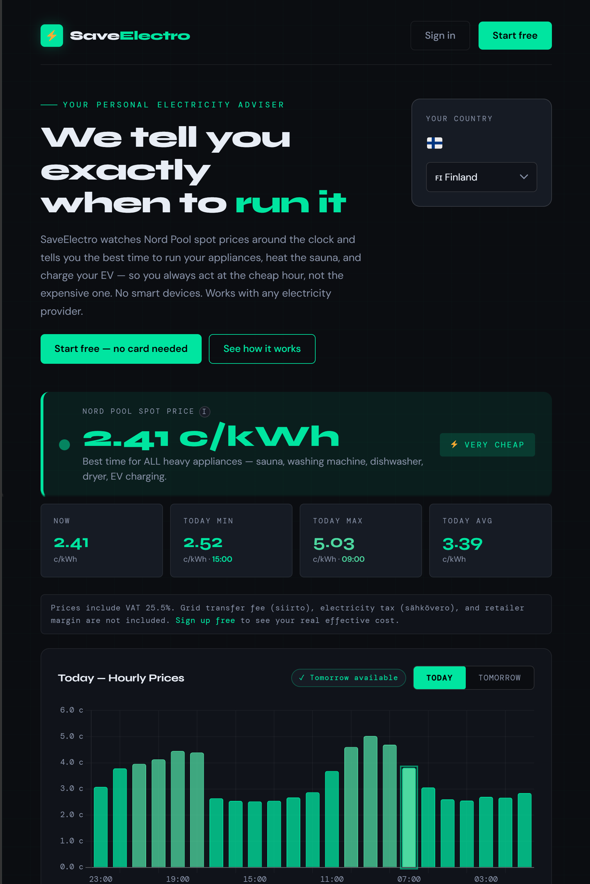 SaveElectro.com - the full web app the free widget connects to, where users can sign up to unlock alerts, scheduling, and multi-household control.