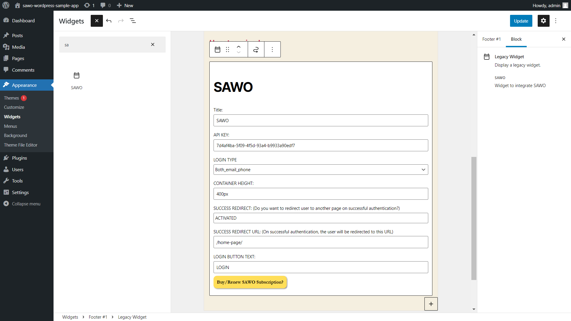 Admin Panel Widget