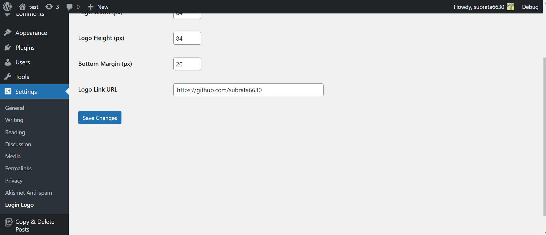 **Settings Page** - The plugin settings page where you can height, weight, URL.