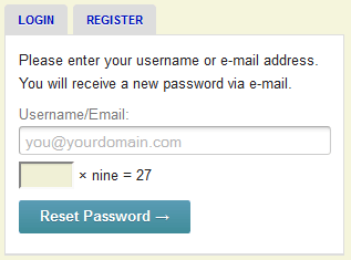 Error message in Lost Password form.