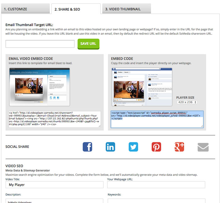 Custom code allows you to quickly and easily embed your video players in any Wordpress page.