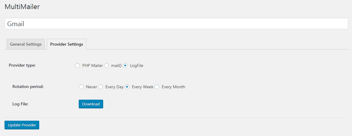 Provider settings: Log file