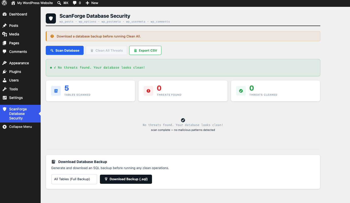 No Threats Found — Database is Clean