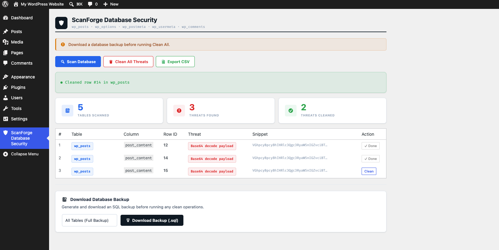 Scan Complete — Database Successfully Cleaned
