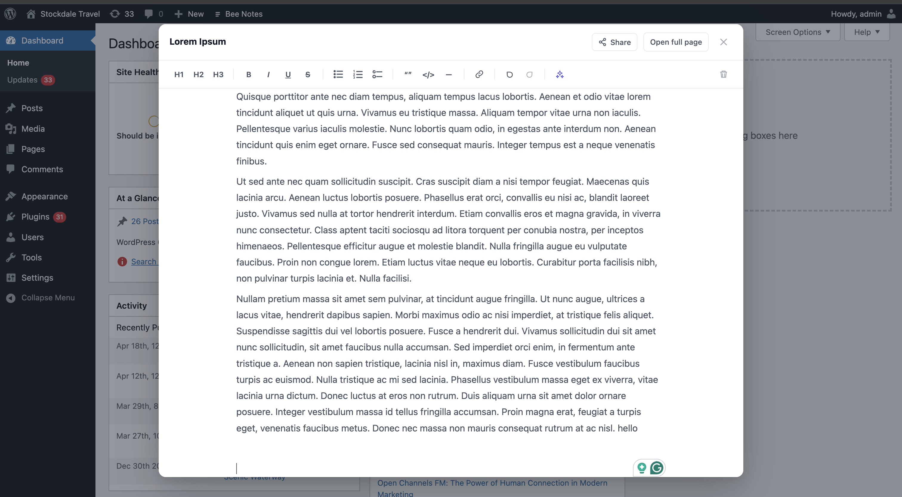 Configure optional AI note actions from the Bee Notes settings.