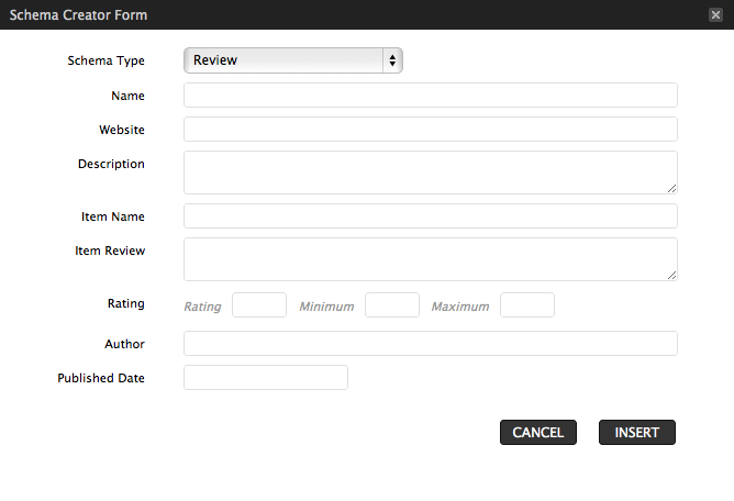 Choose the schema you want to create from the select menu and then enter the data. Once you're finished, insert it into your post or page.