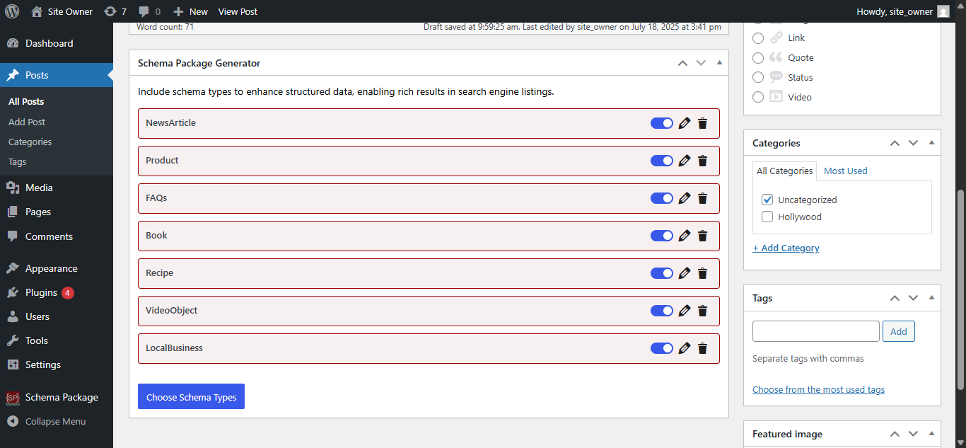 Complete Schema Package settings overview