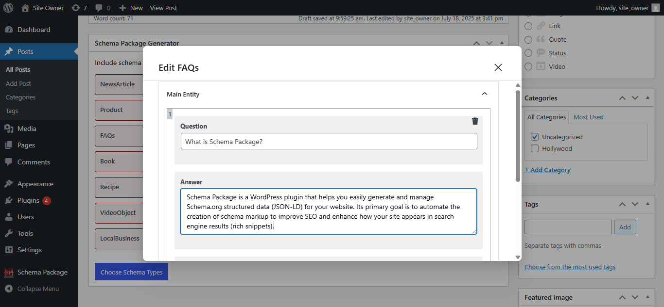 Singular schema edit page