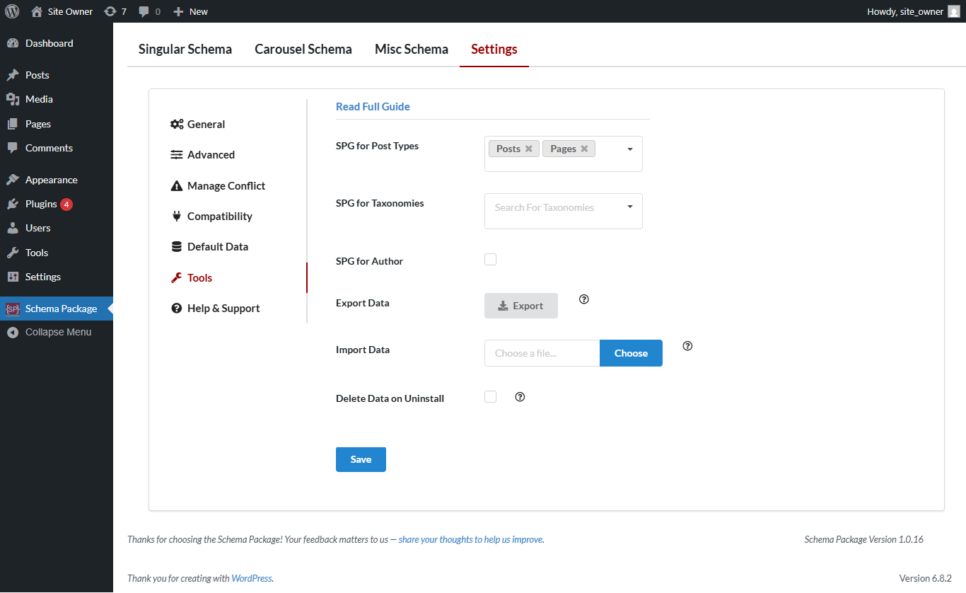 Schema Package Generator popup on edit author page