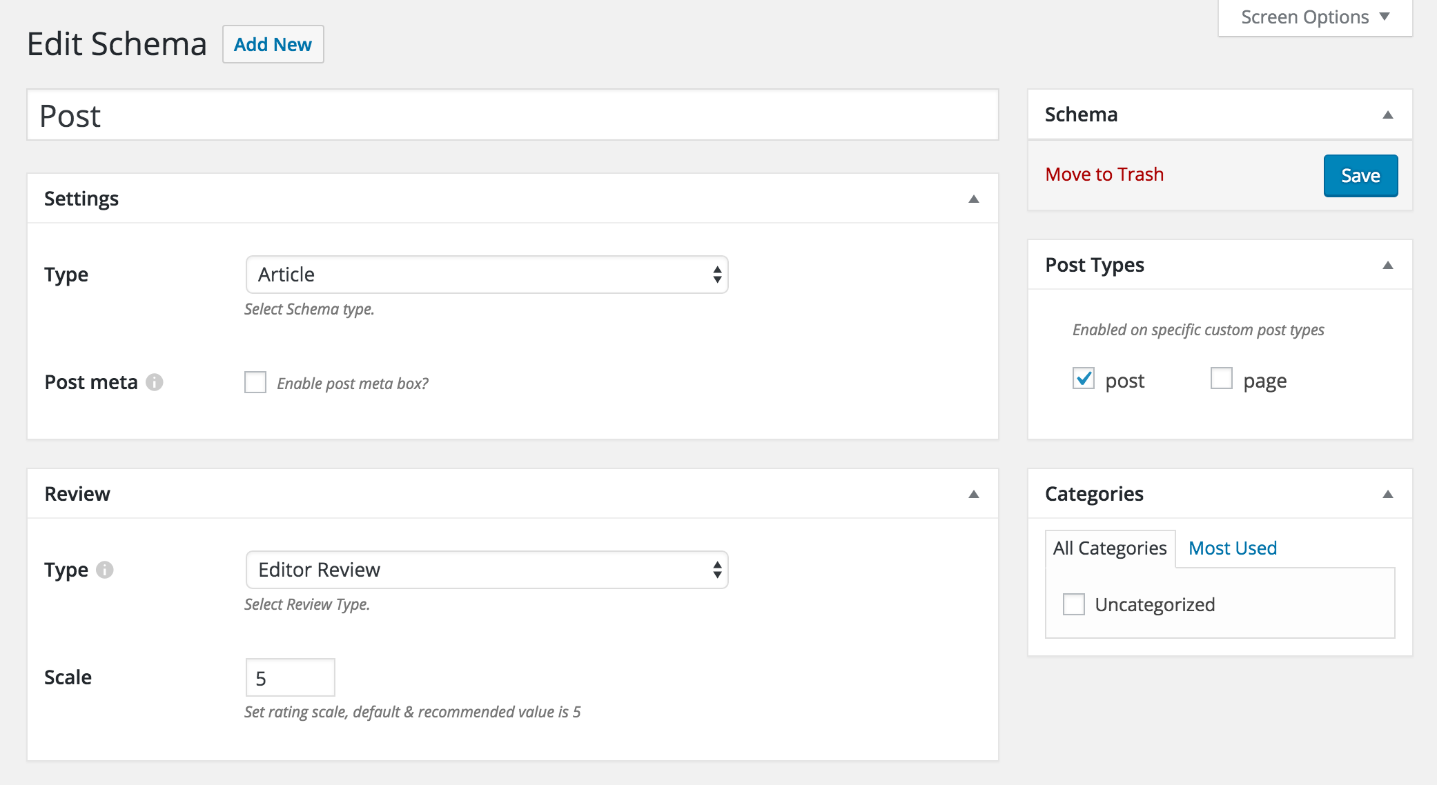 Configure Review in the Schema > Types edit screen.