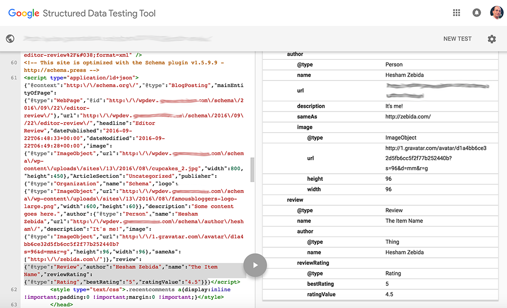 Google Structured Data Testing Tool.