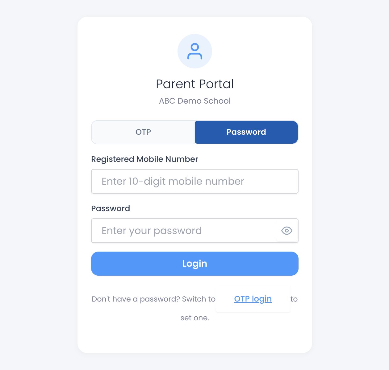 Parent Portal — Login with password.