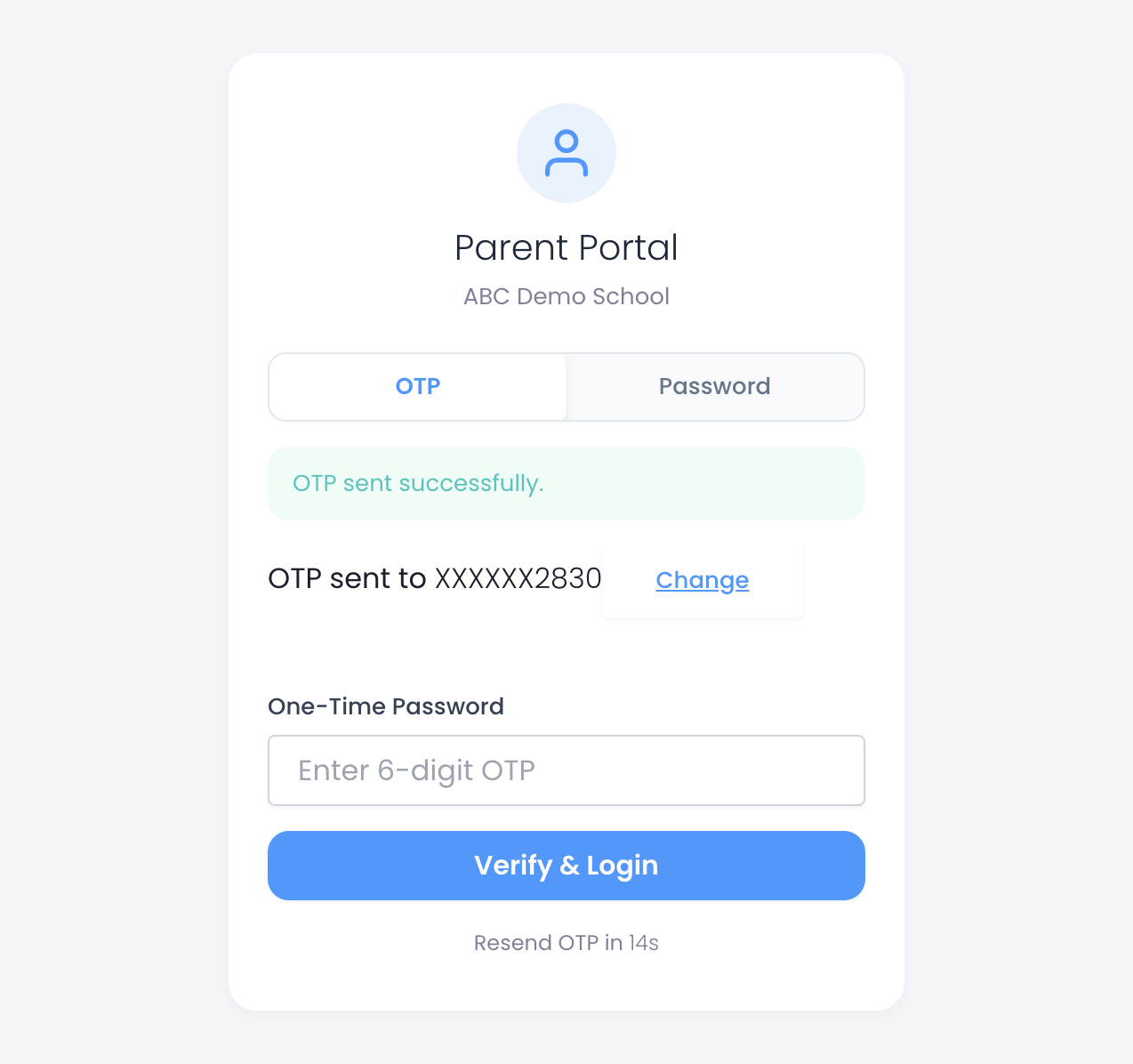 Parent Portal — OTP verification.