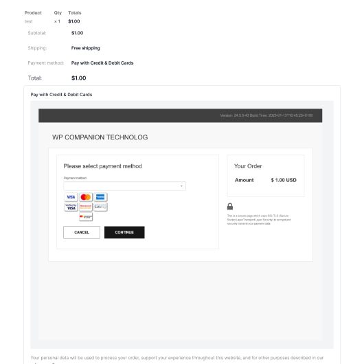Plugin payment page