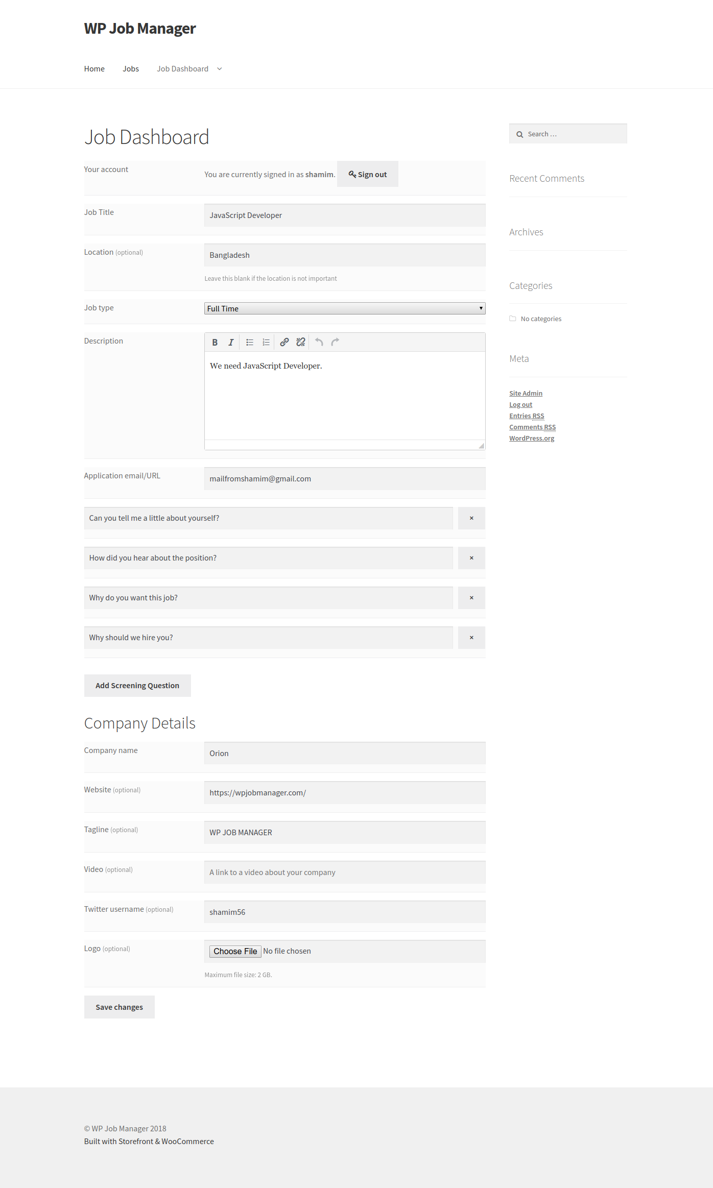 Screening Questions for a job