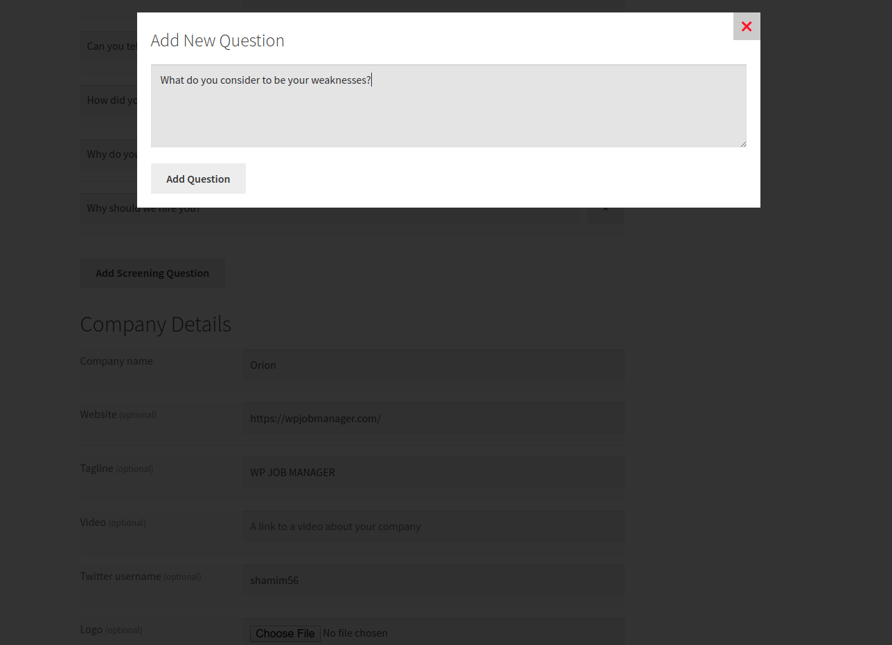 Add new Screening Question