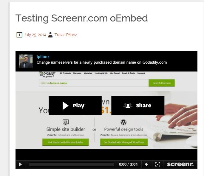 Example of Screenr video oEmbeded into a blog post