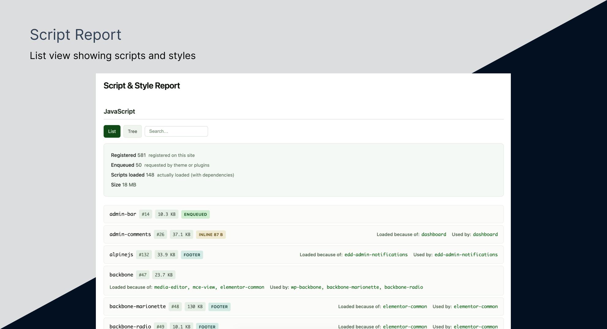 Tree view displaying dependency chains.